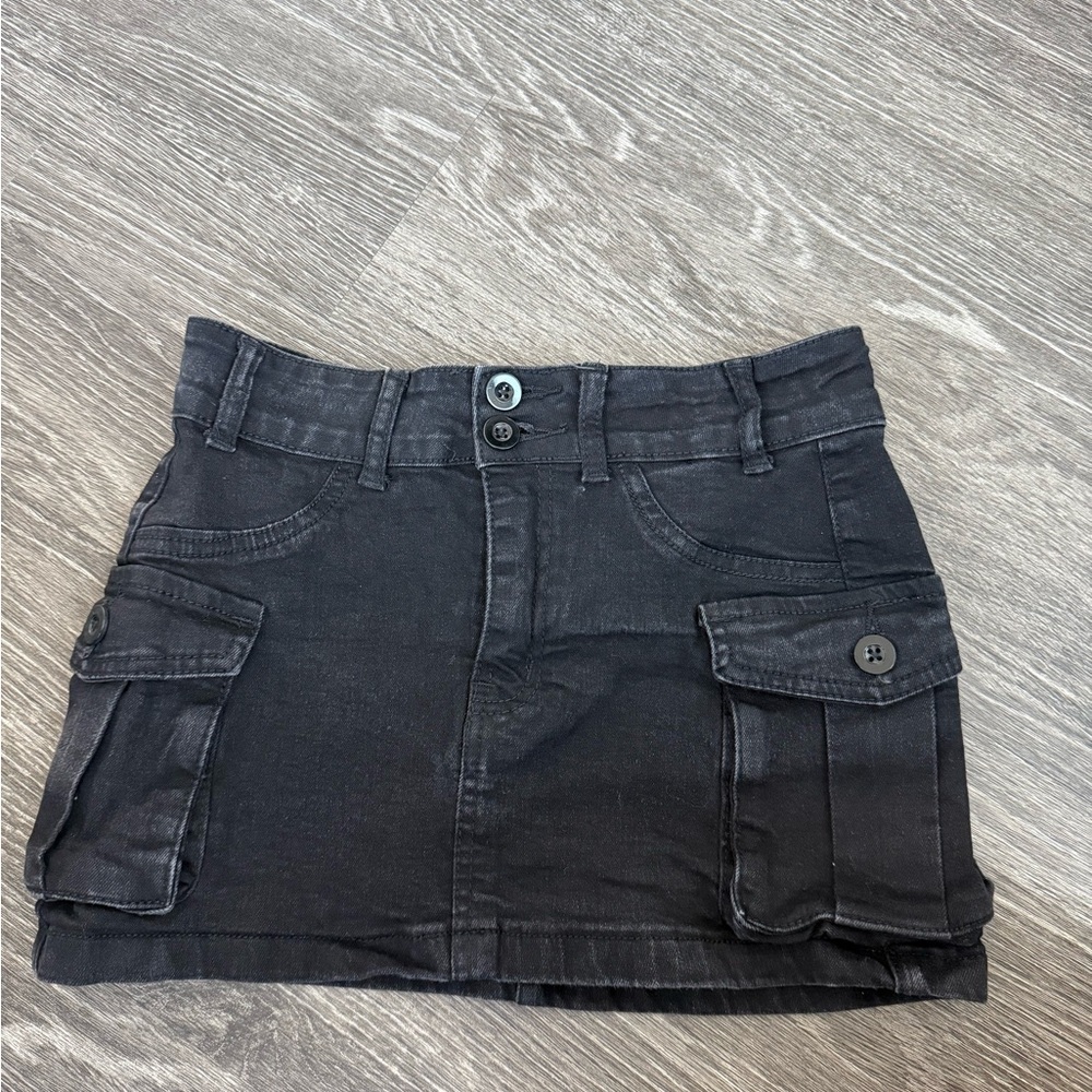 Black Denim Mini Skirt with Pockets